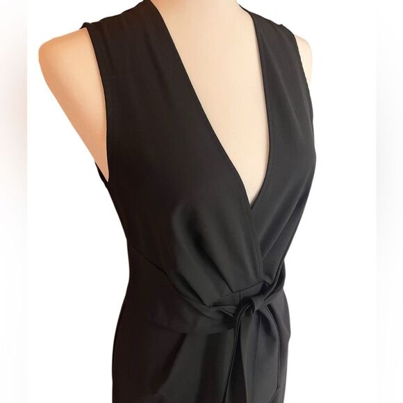 Theory Tie Front Kenza Dress Sleeveless Black Pleated V Neck A Line Womens 6 - Picture 3 of 6